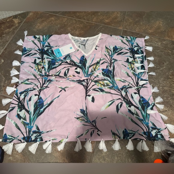 NWT 2T Pink Tropical Print Cover-Up with Tassels- fits 1-2 years with drawstring - Picture 9 of 9